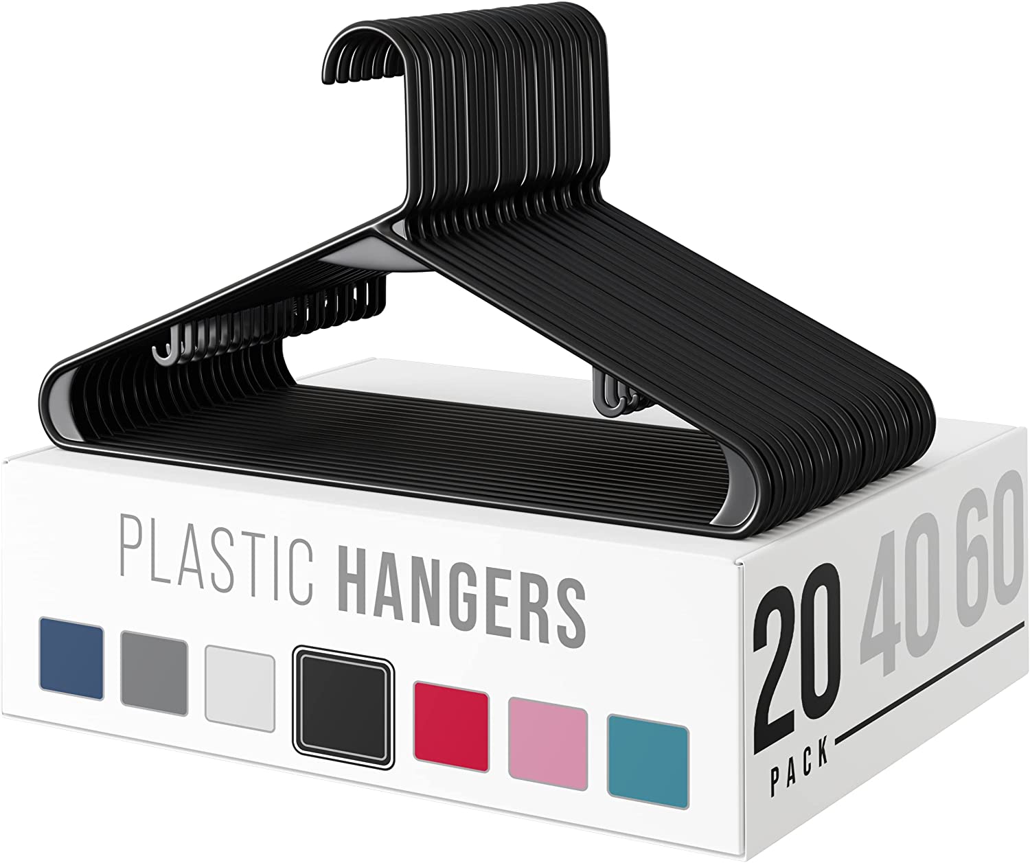 Plastic Clothes Hangers (20, 40, & 60 Packs) Heavy Duty Durable Coat and Clothes  Hangers, Vibrant Color Hangers